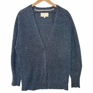 Brochu Walker Blue Cotton Linen Cardigan Sweater Sz M Relaxed Minimalist